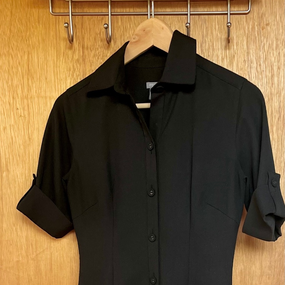 Ann Taylor Petite Black Button-Front Shirt Dress – Size 2P